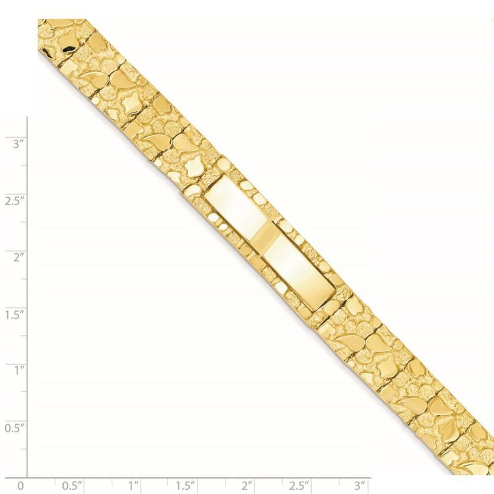 Men's 14k Yellow Gold 12mm Nugget I.D. Bracelet - 8 Inch - Picture 4 of 5